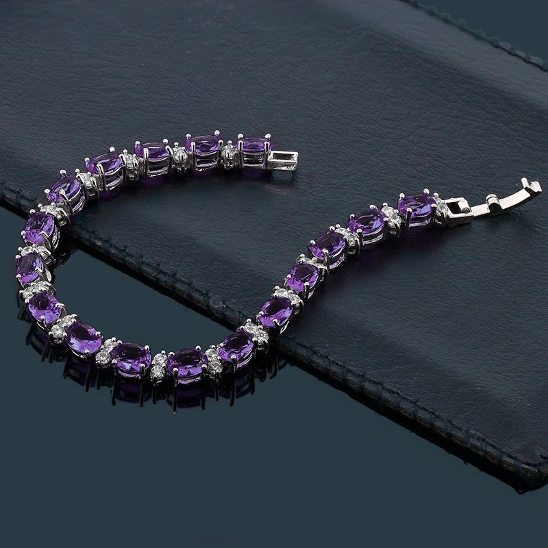Gem Stone King 20.00 Ct Oval and Round Purple Color Cubic Zirconias CZ Women's Tennis Bracelet 7 Inch - Image 3